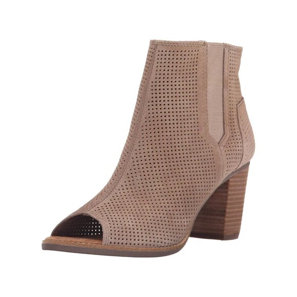 Toms Womens Majorca Peep Toe Perforated Suede Heeled Booties - Picture 2 of 12